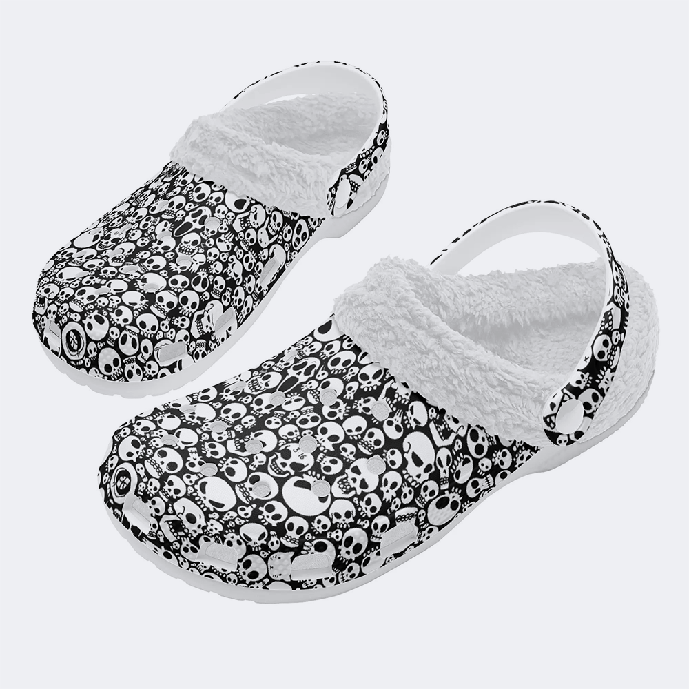 Horror Skull Print - Fur Lined Slippers/Sandals