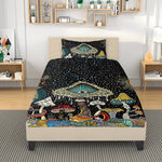 Retro Dark Mushroom Eyes Halloween Print - Three Piece Bedding Set