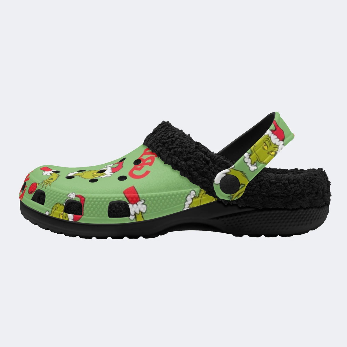 Grinch Santa Hat - Fur Lined Slippers/Sandals