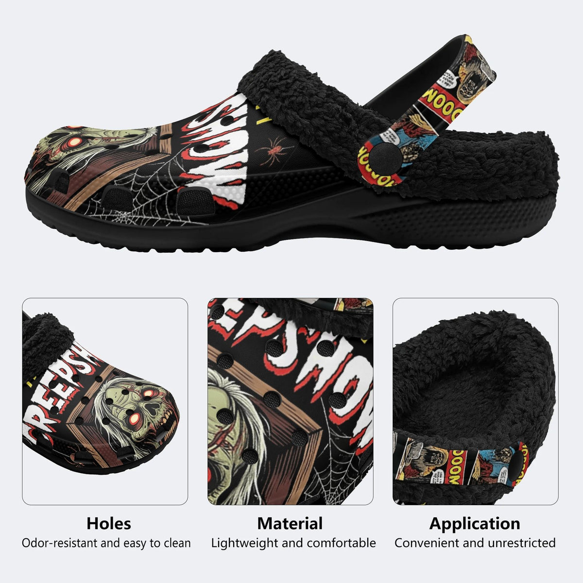 Gothic Horror Zombie Comic - Fur Lined Slippers/Sandals
