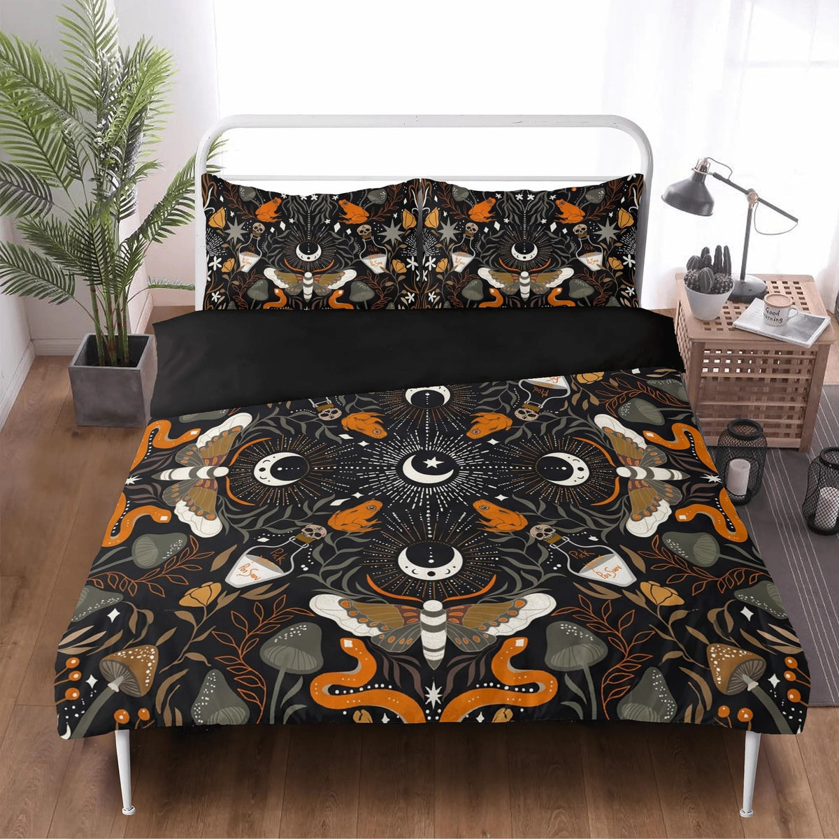 Boho Occult Moth Print - Three Piece Bedding Set
