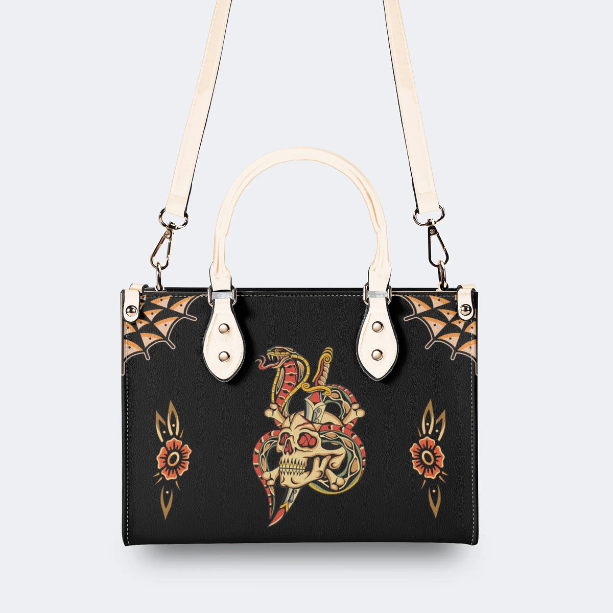 Skeleton Snake Print - Leather Handbag