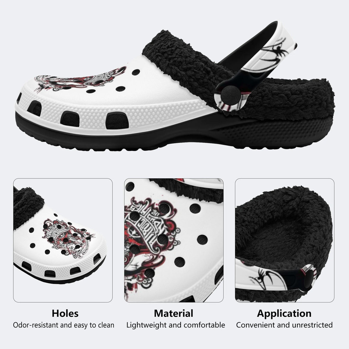 Vintage Tattoo Skull - Fur Lined Slippers/Sandals