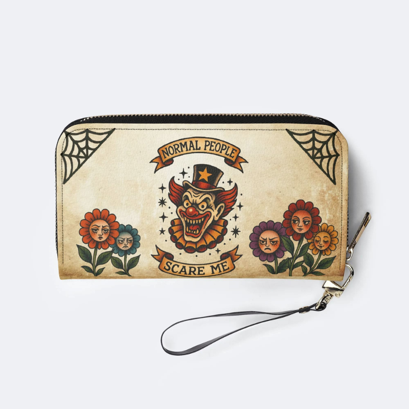 Retro Flame Clown Print Leather Wallet Factory Direct Sales
