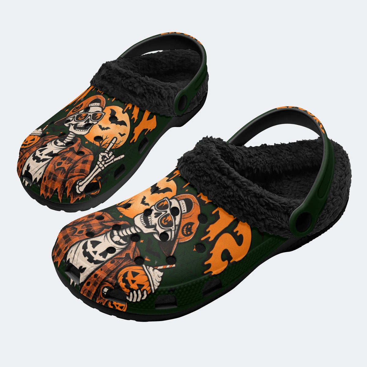 Hipster Halloween Skull - Fur Lined Slippers/Sandals