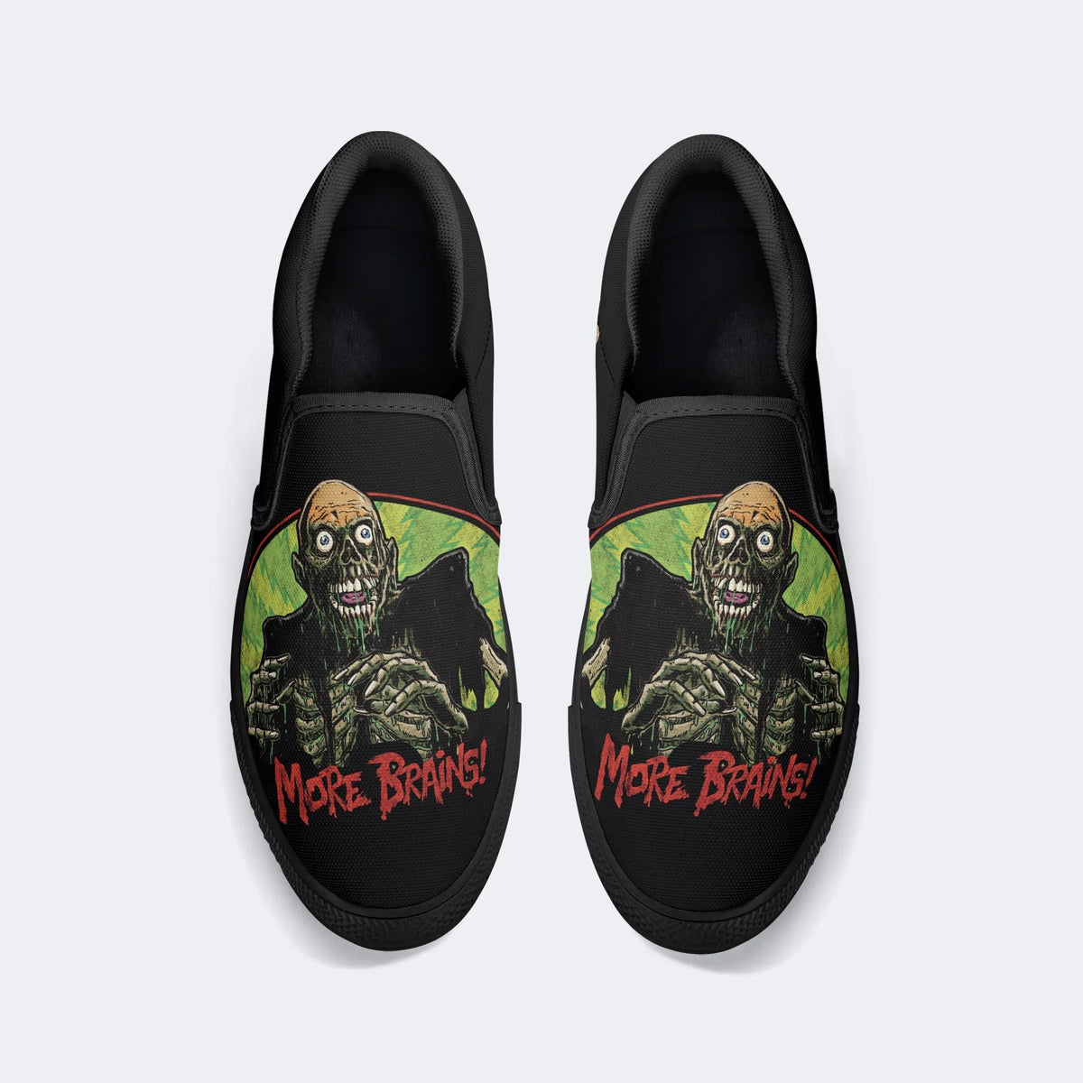 Unisex More Brains Print - Slip On Shoes