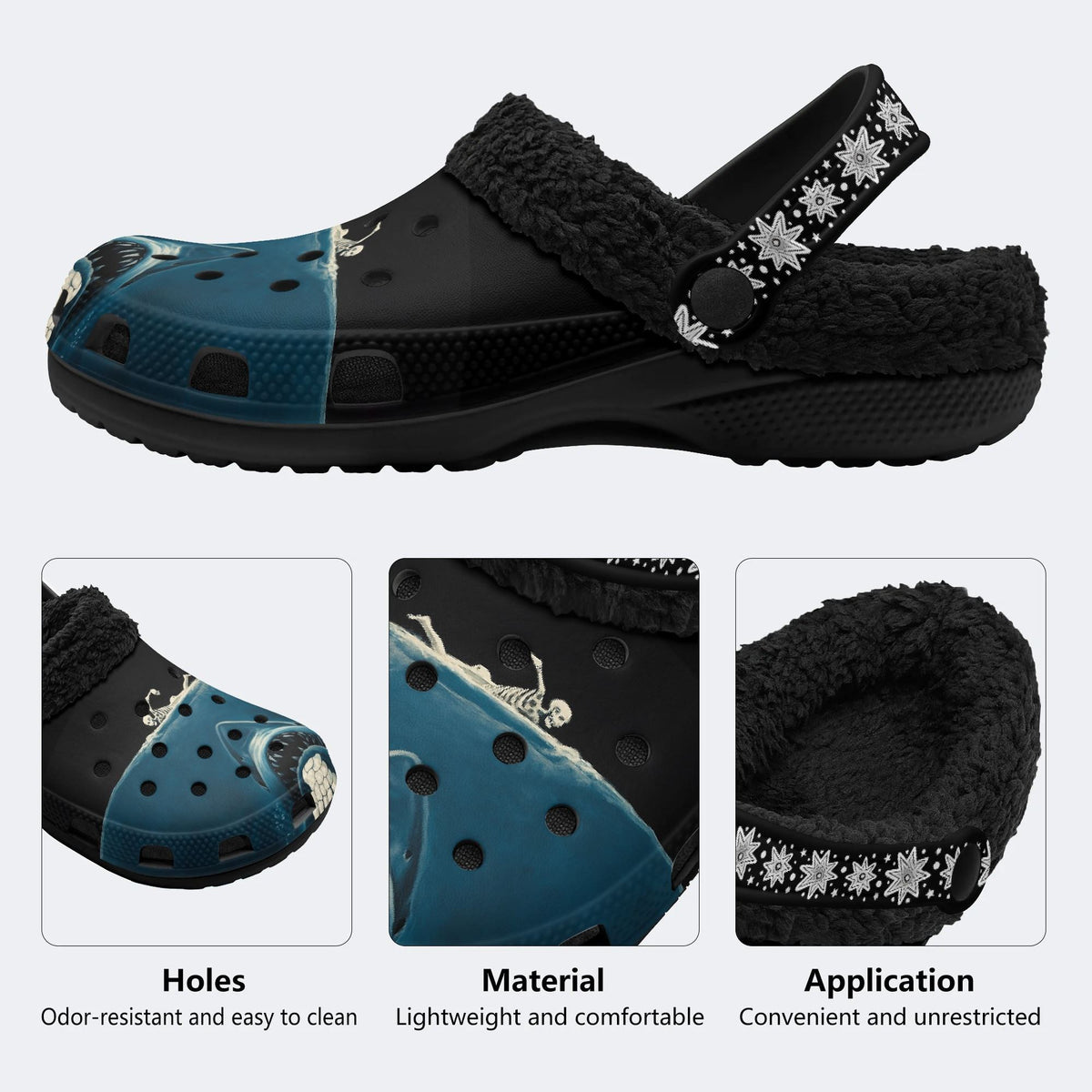 Shark And Skull - Fur Lined Slippers/Sandals