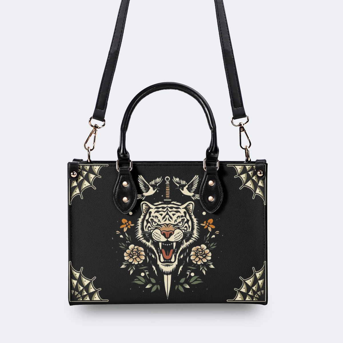 Vintage Tiger Art Print - Leather Handbag