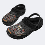 Classic Panther & Skull Print - Fur Lined Slippers/Sandals