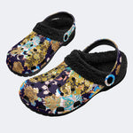 Unisex Flowers Print - Fur Lined Slippers/Sandals