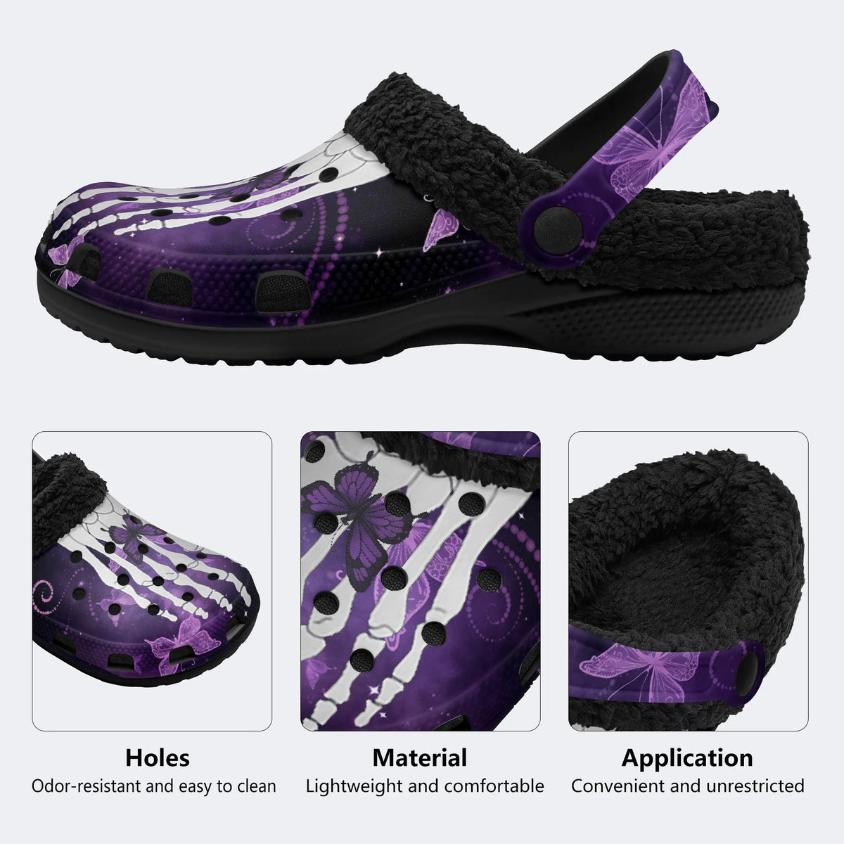 Butterfly And Toe Bone Print - Fur Lined Slippers/Sandals