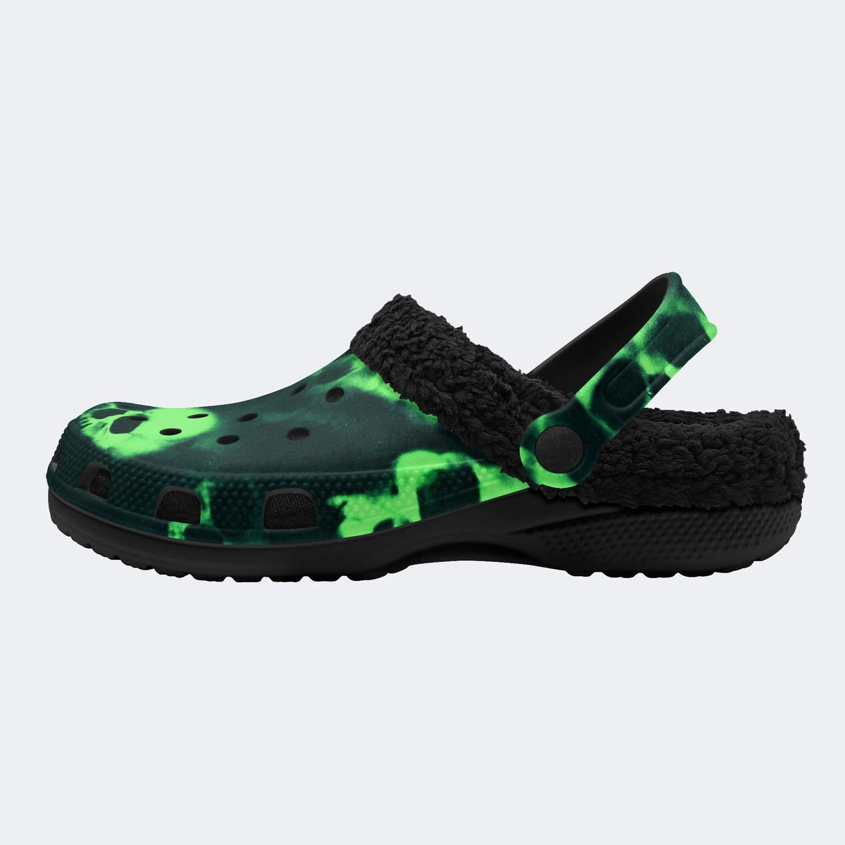 Toxic Green Smoke Skulls - Fur Lined Slippers/Sandals