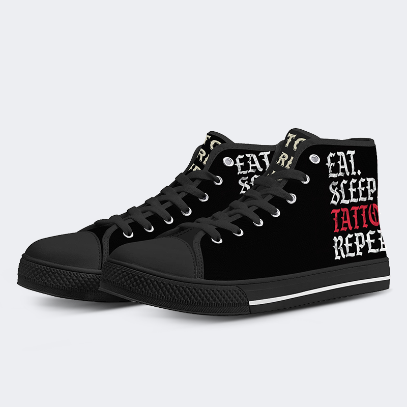 Unisex Eat Sleep Tattoo Repeat Print - High Top Canvas