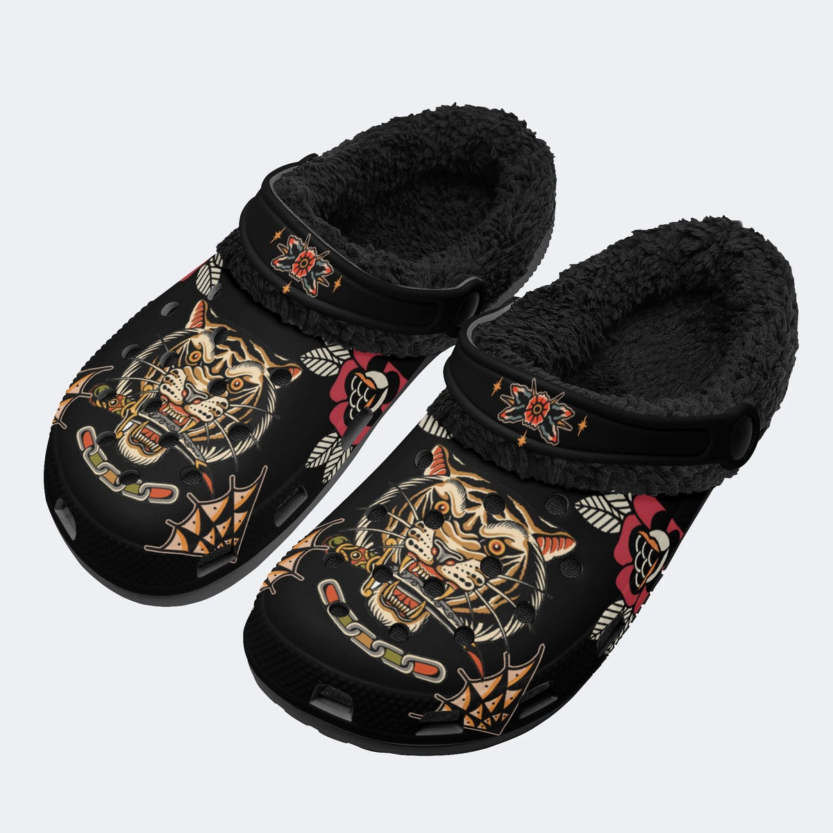 Traditional Tiger Dagger Print - Fur Lined Slippers/Sandals