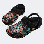 Moth Floral Mushroom Print - Removable Fur Lined Slippers/Sandals