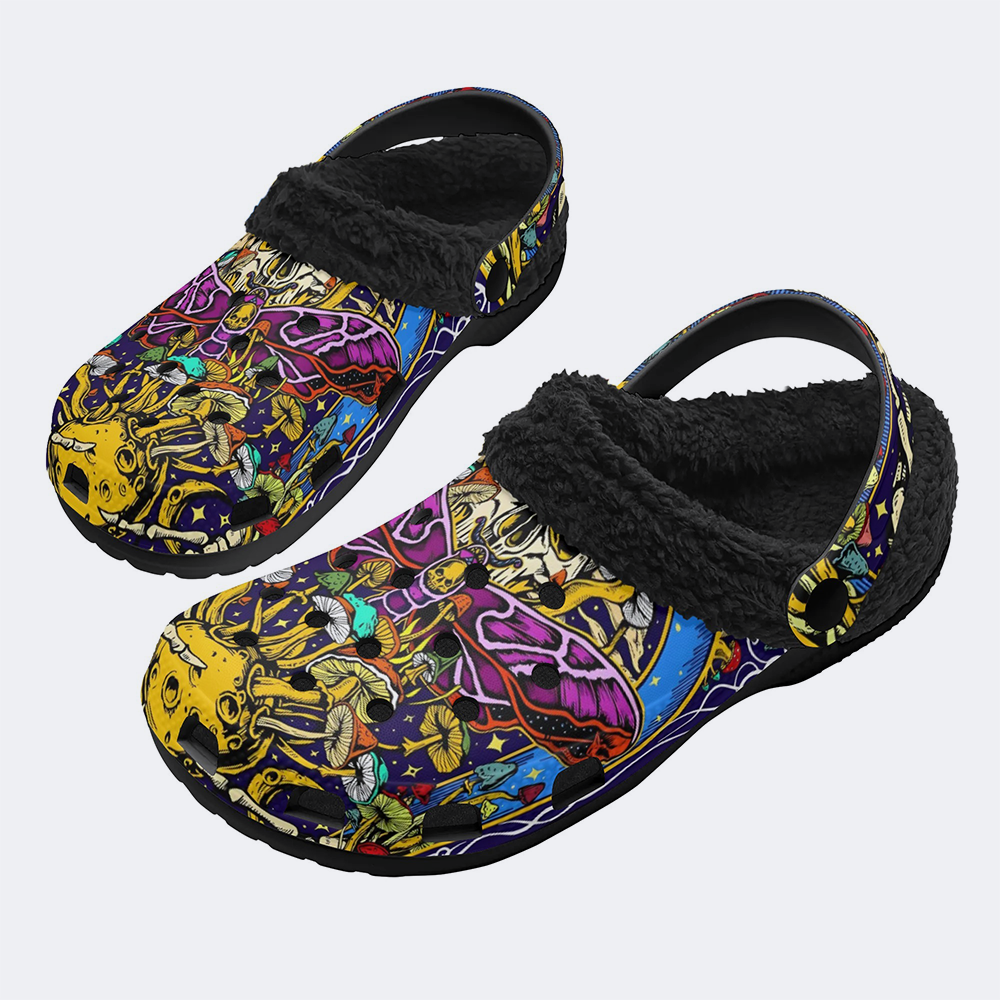 3D The Moth Skull Print - Fur Lined Slippers/Sandals