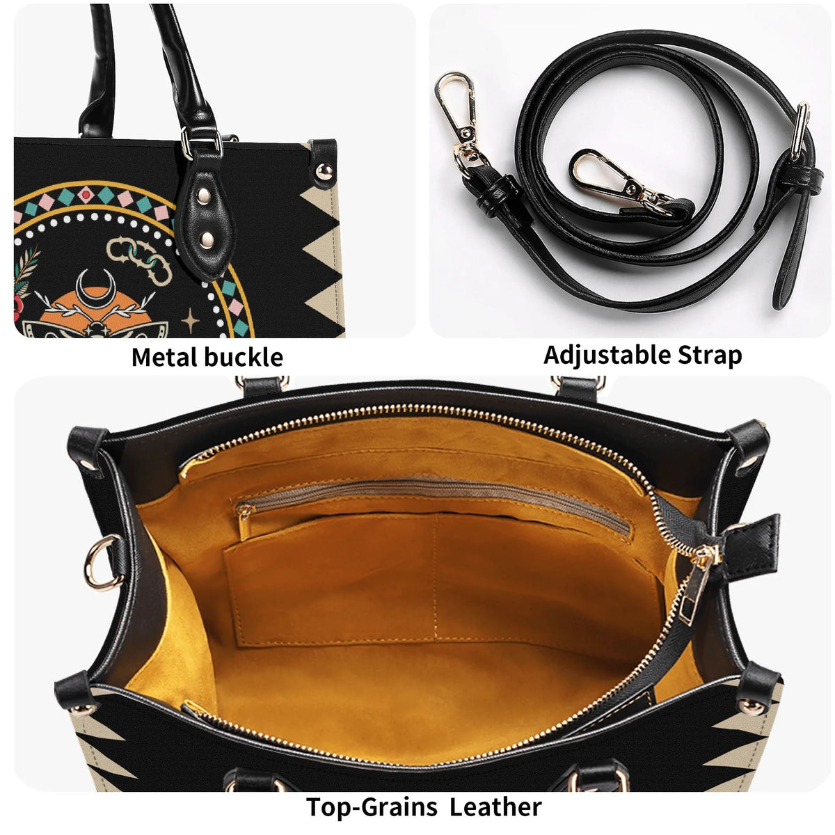 Death Moth Vintage Print - Leather Handbag