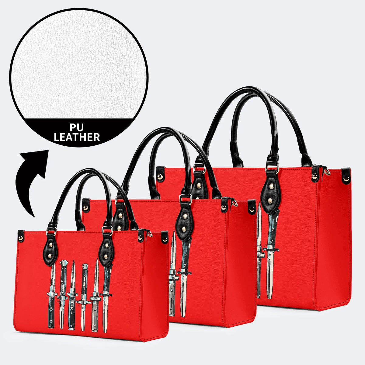Weapons Print - Leather Handbag
