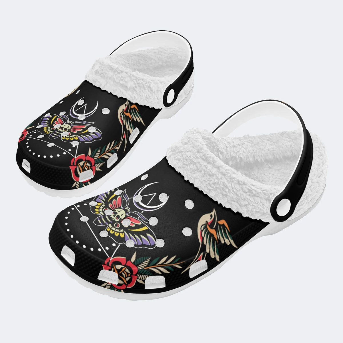 Colorful Death Moth Print - Fur Lined Slippers/Sandals