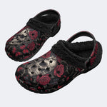 Gothic Rose Butterfly Skull‑Fur Lined Slippers Sandals