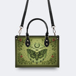 Green Death Moth Floral Print - Leather Handbag