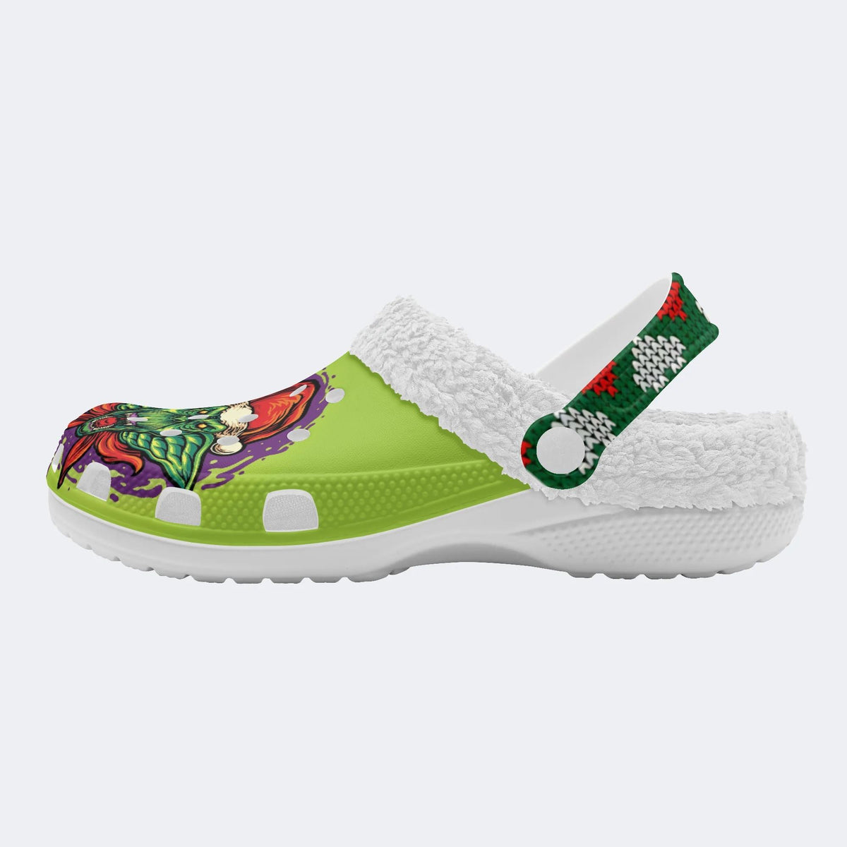 Scary Goblin Christmas Hat Print - Fur Lined Slippers/Sandals