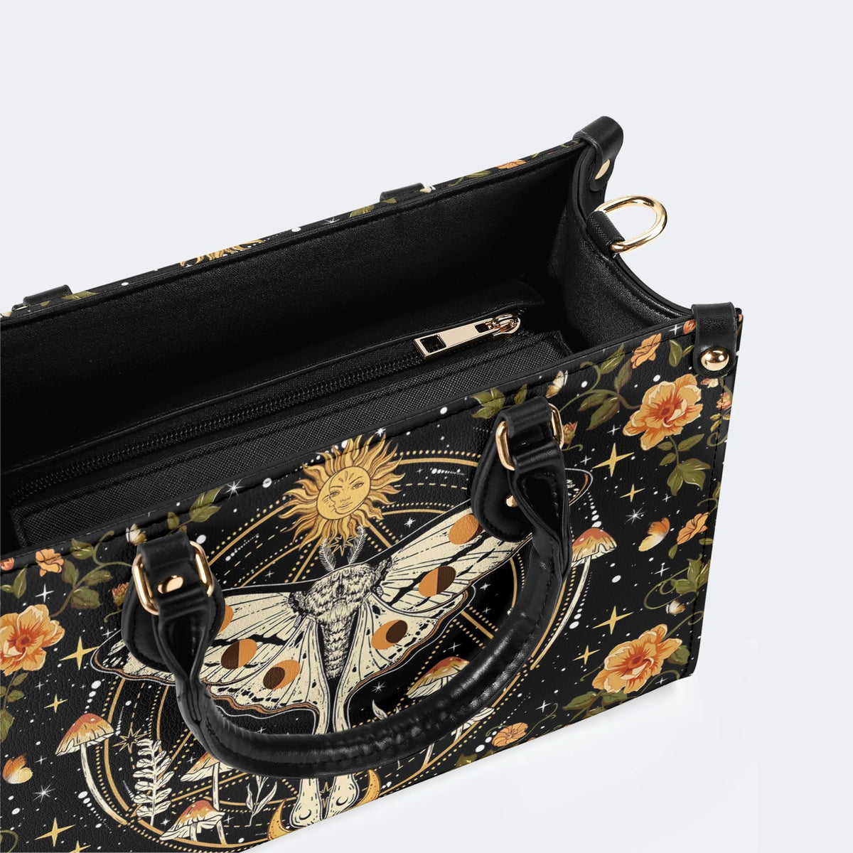 Retro Bohemian Sun Moon Star Moth - Leather Handbag