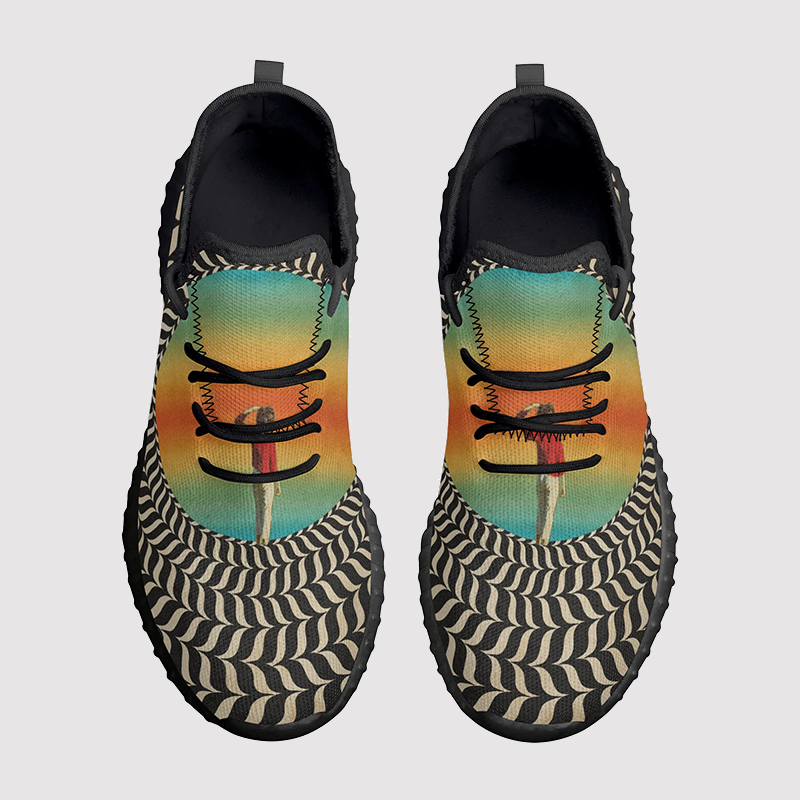 3D Vinylrecords Print Mesh Knit Sneakers