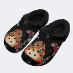 Japanese Mask Print - Fur Lined Slippers/Sandals