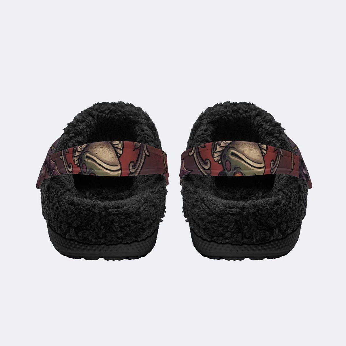 Gothic Gentleman Frog Vintage Rose Bat - Fur Lined Slippers/Sandals