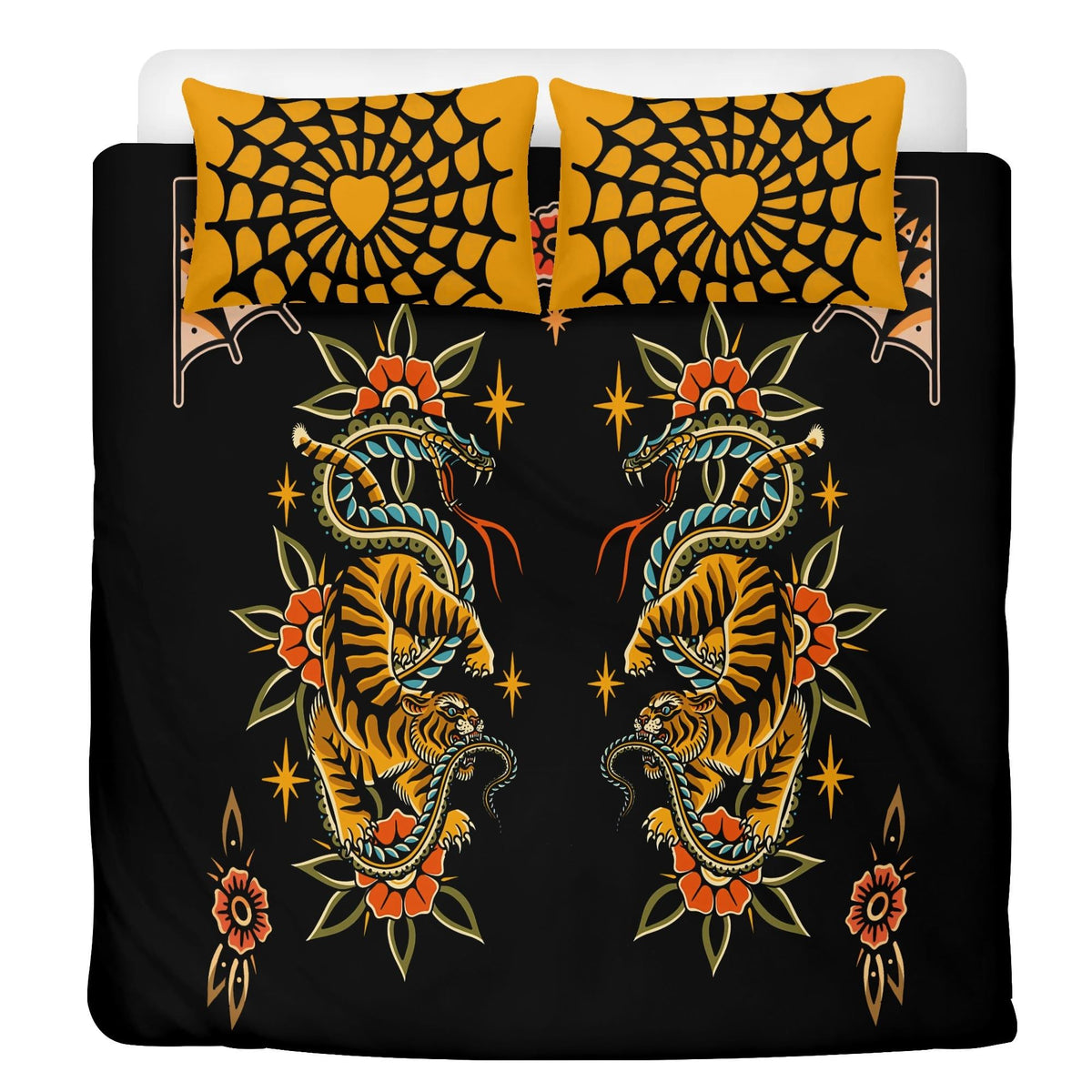 Dark Dragon And Snake Print - Three Piece Bedding Set