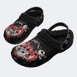 Rose Heart Skull Print - Fur Lined Slippers/Sandals