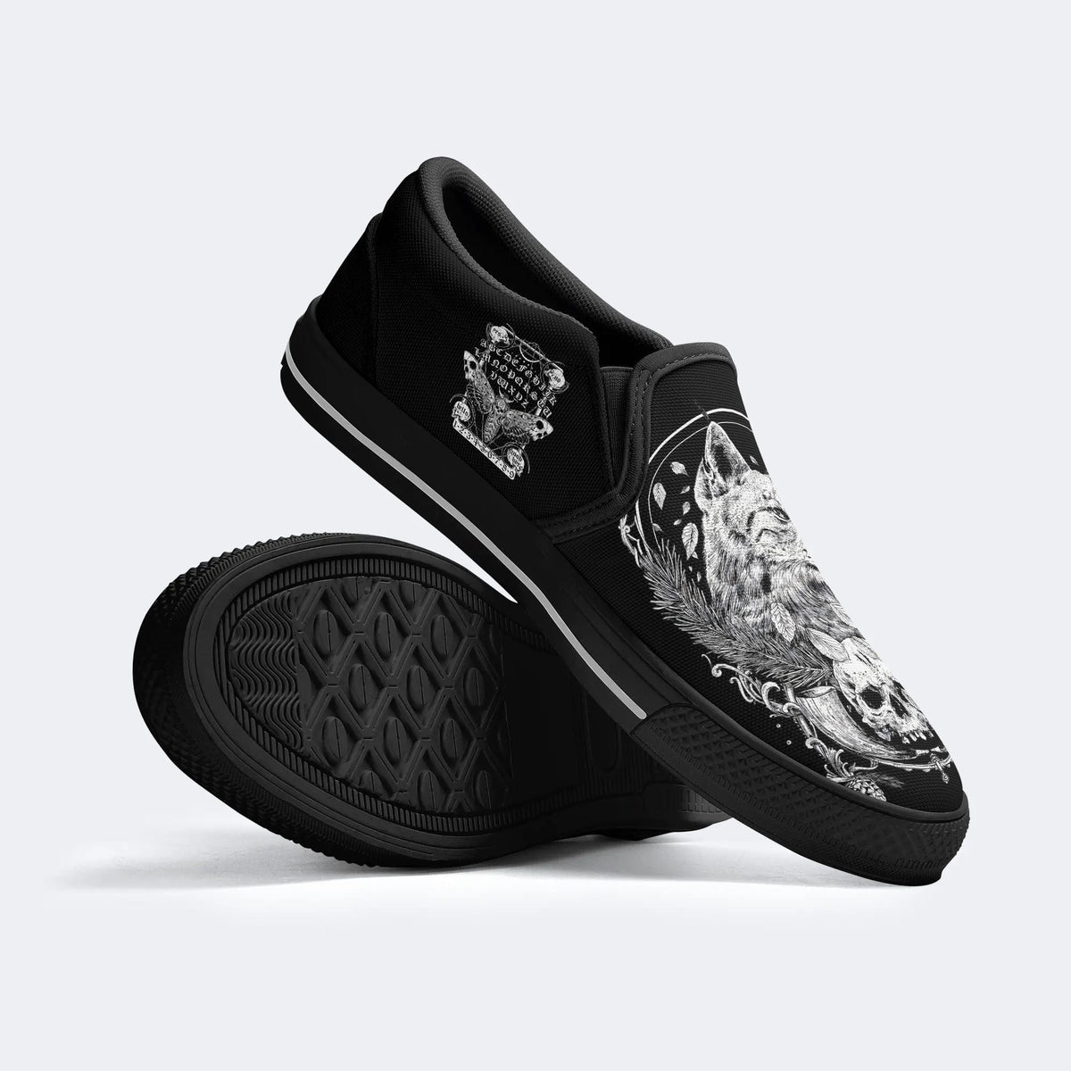 Unisex Moon&Leaf&Cat&Skull Print - Slip On Shoes