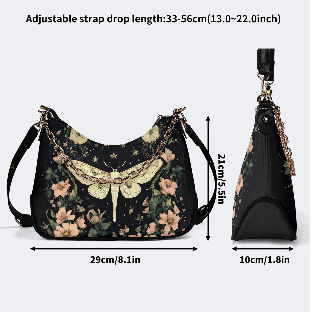 Moth In The Flower Bush - Leather Crossbody Bag