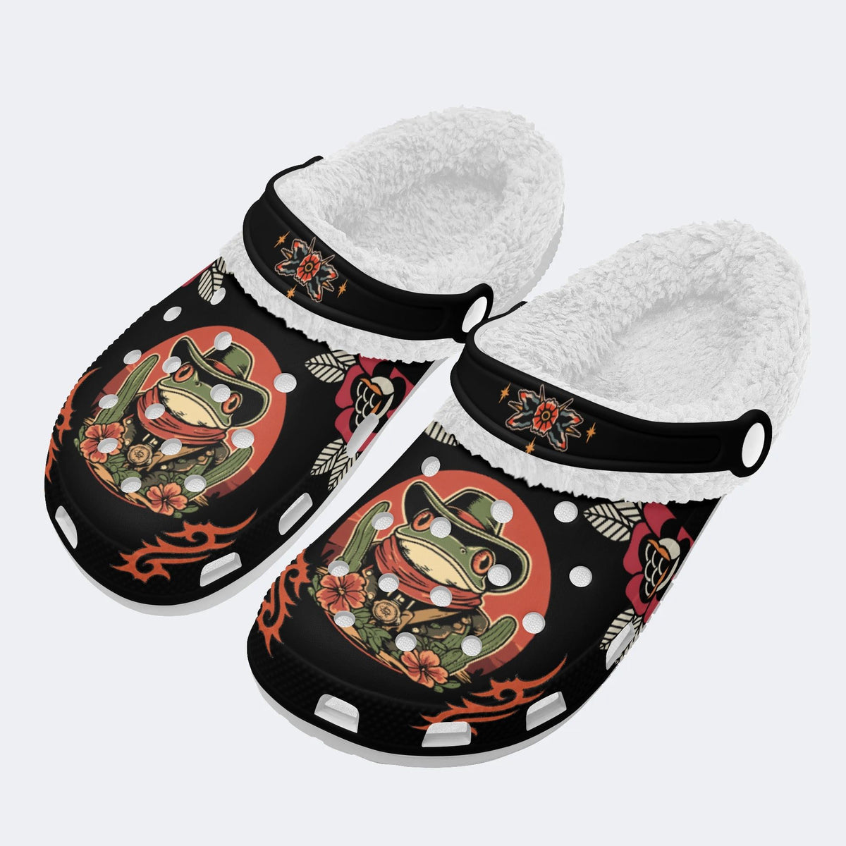 Classic Cowboy Frog Print - Removable Fur Lined Slippers/Sandals