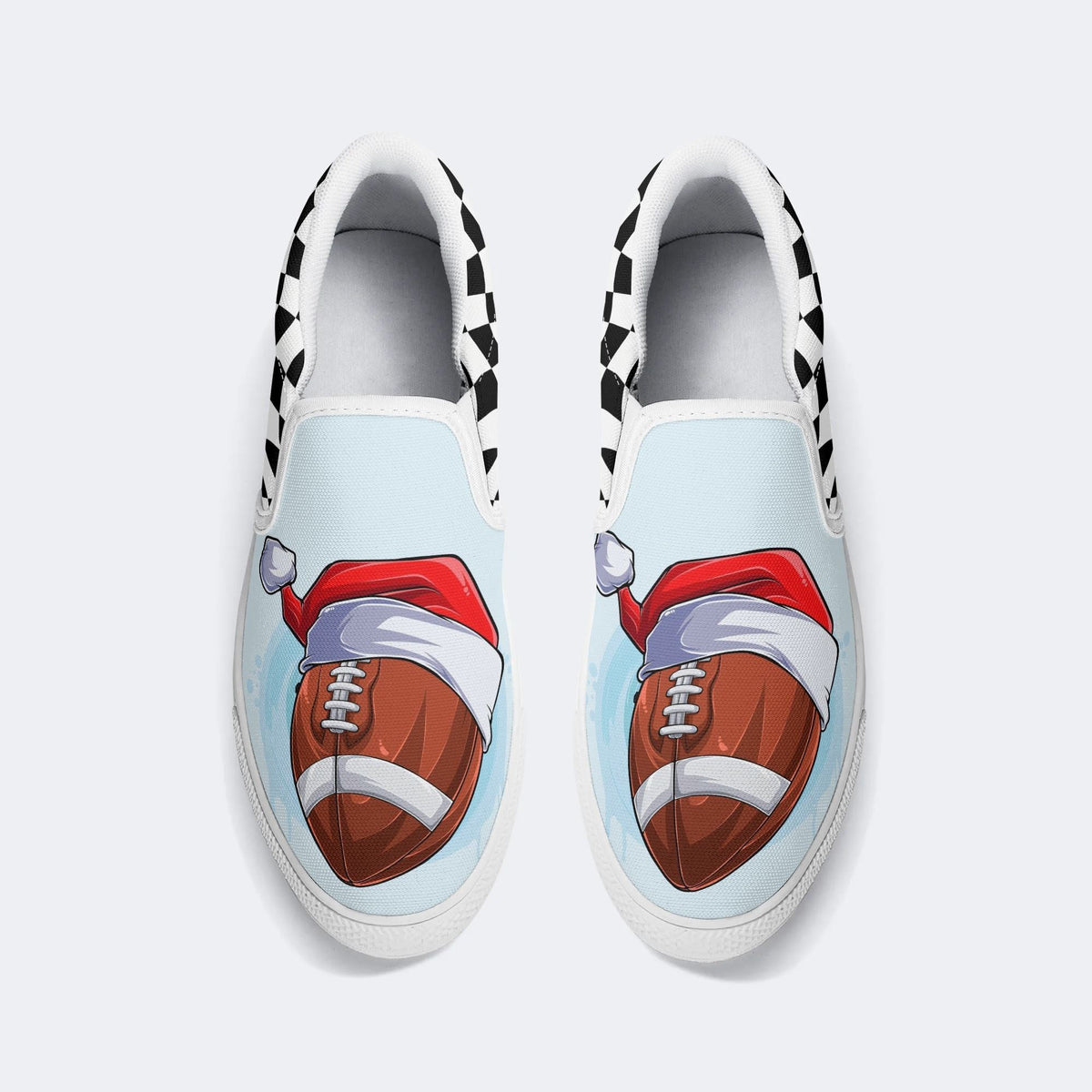 Santa Hat Football Print - Slip On Shoes