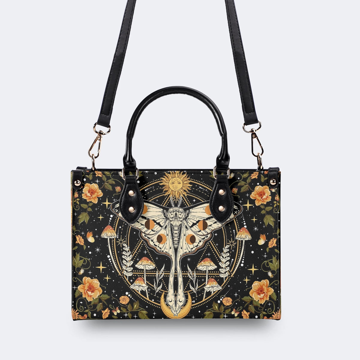 Retro Bohemian Sun Moon Star Moth - Leather Handbag