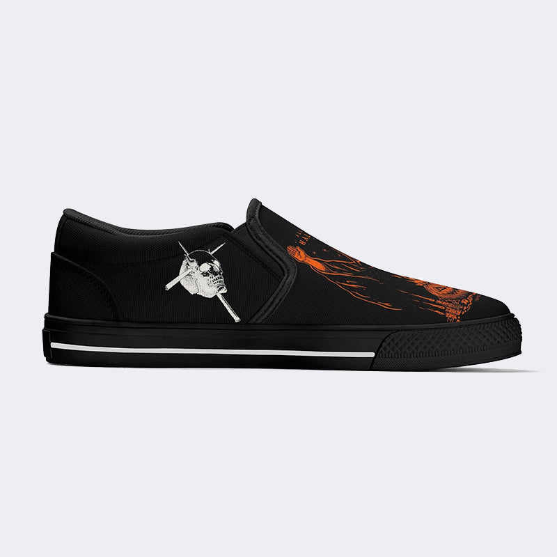 Unisex Halloween Horror Skull Print - Slip On Shoes