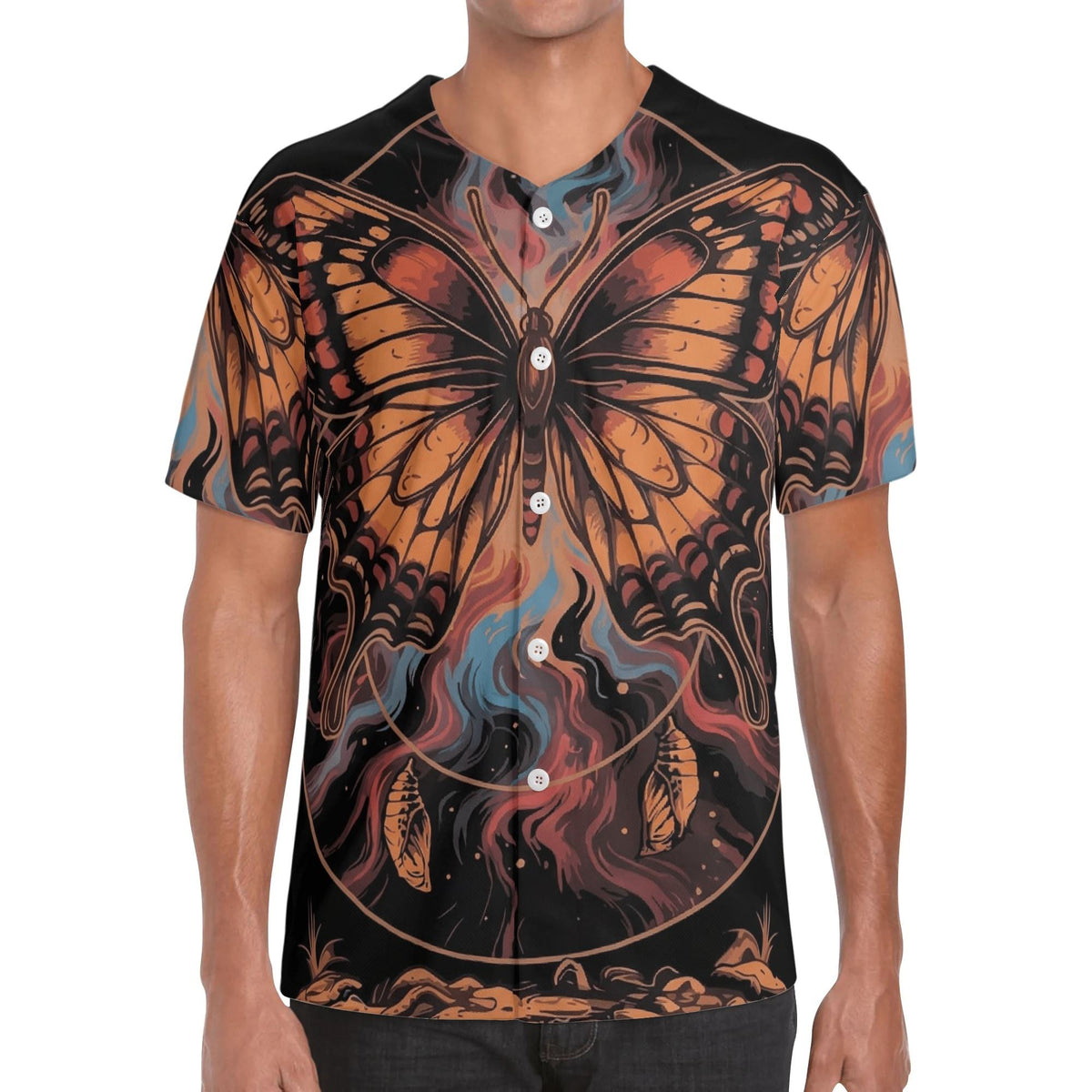 Retro Fire Butterfly - Men's Short Sleeve Baseball Jersey