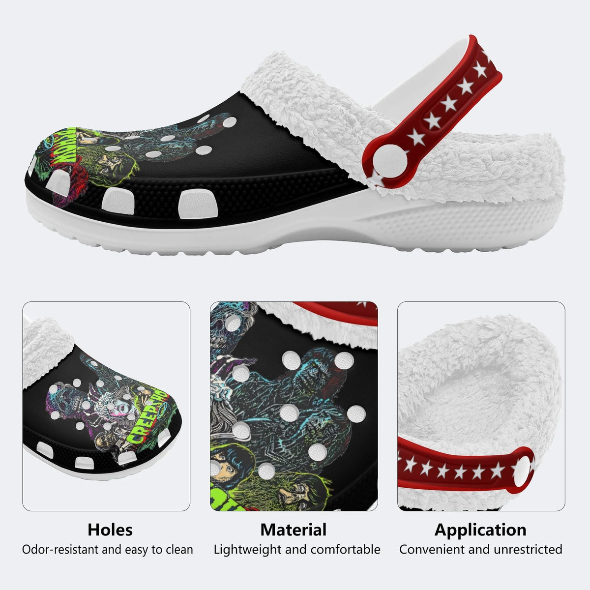 Horror Movie Vintage Print - Fur Lined Slippers/Sandals