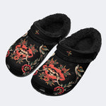 Old School Flowers Kiss Tattoo Print - Fur Lined Slippers/Sandals