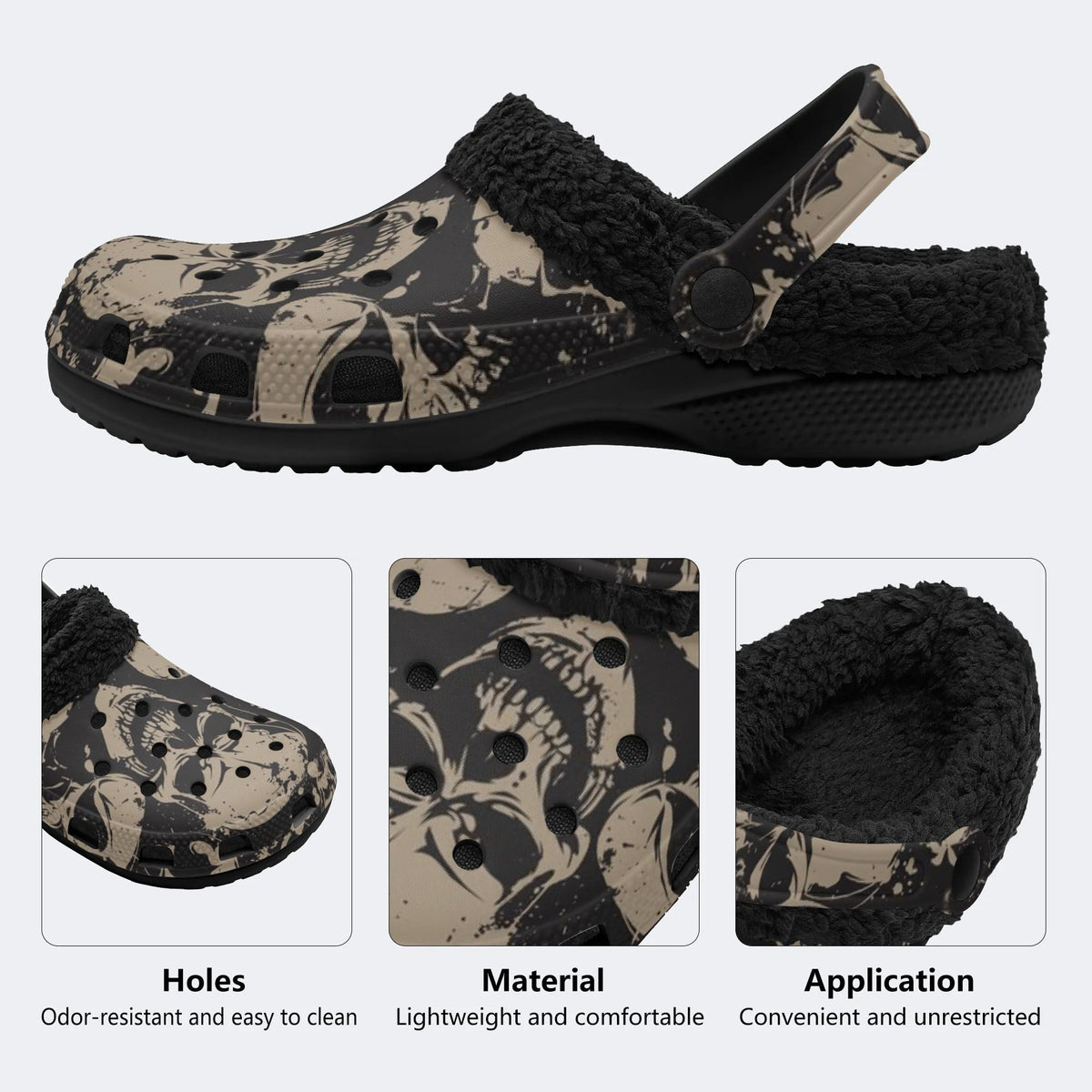 Worn Gothic Skull - Fur Lined Slippers/Sandals