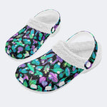 Bright Mushrooms&Plant Leaves Print- Fur Lined Slippers/Sandals