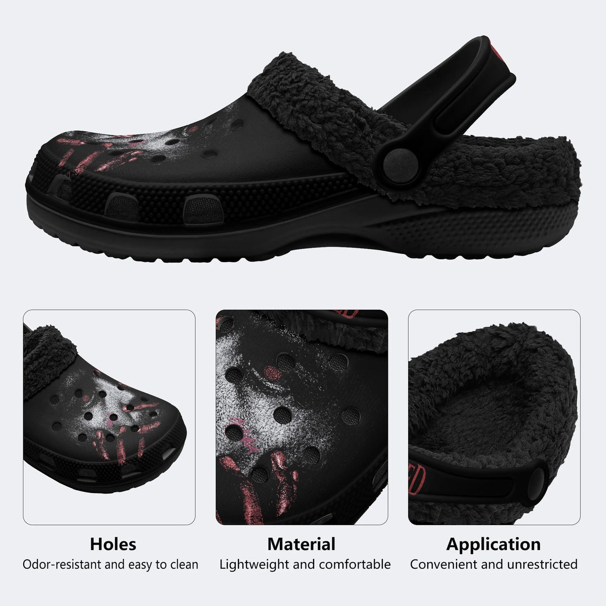 Gothic Dark Blood Palm - Fur Lined Slippers/Sandals