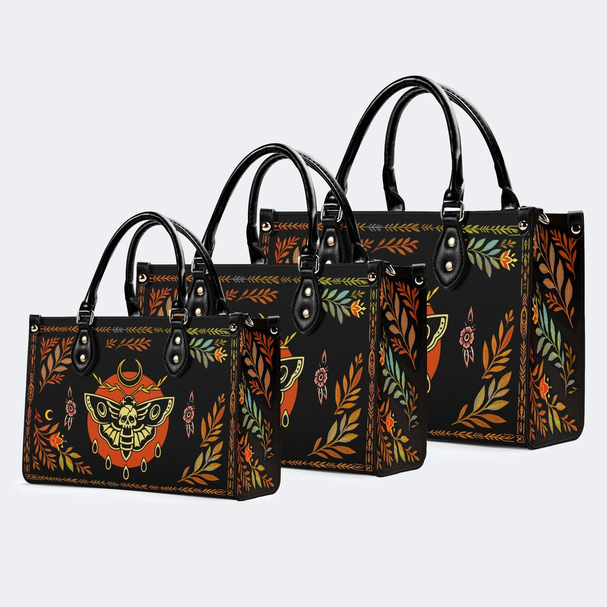 Death Moth Leaf Print - Leather Handbag