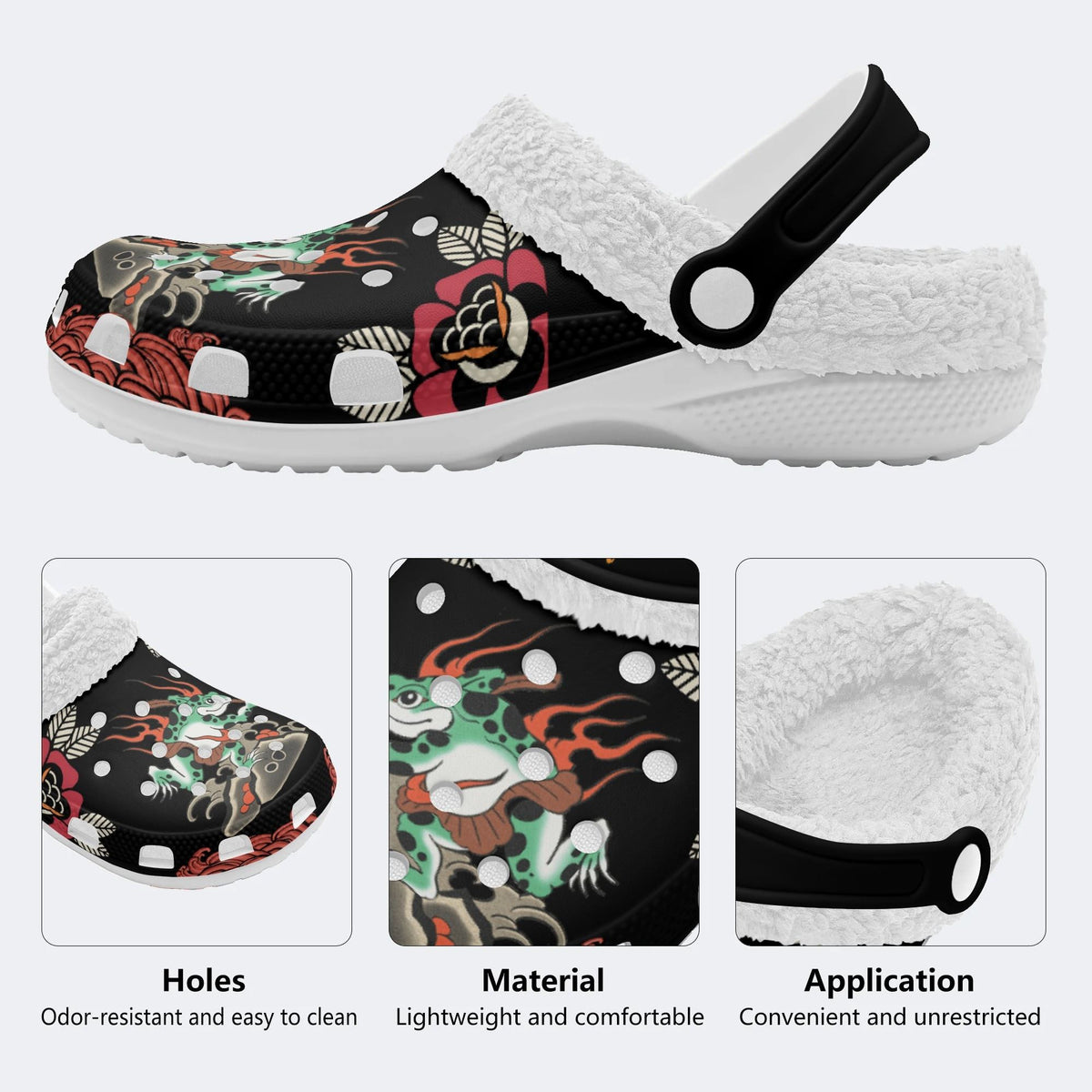 Japanese Samurai Frog Print - Fur Lined Slippers/Sandals