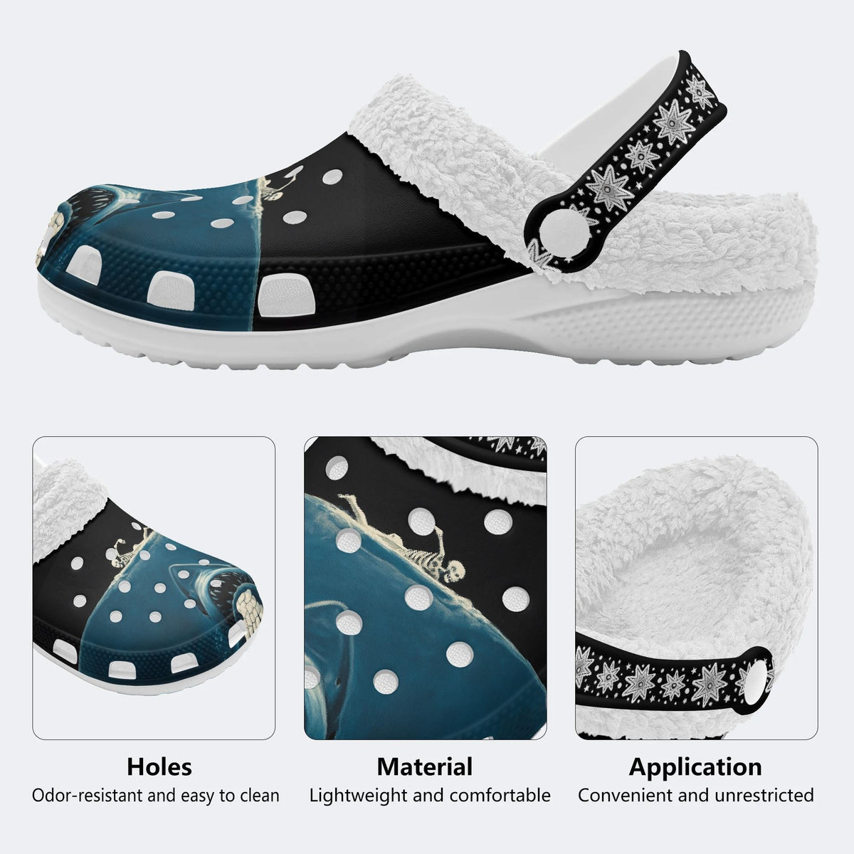 Shark And Skull - Fur Lined Slippers/Sandals