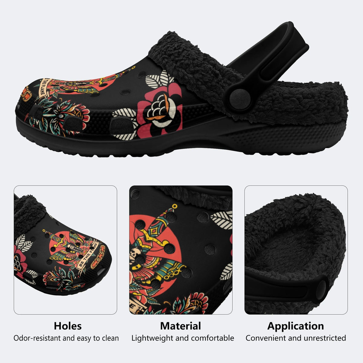 Be The Flame Death Moth Print - Fur Lined Slippers/Sandals