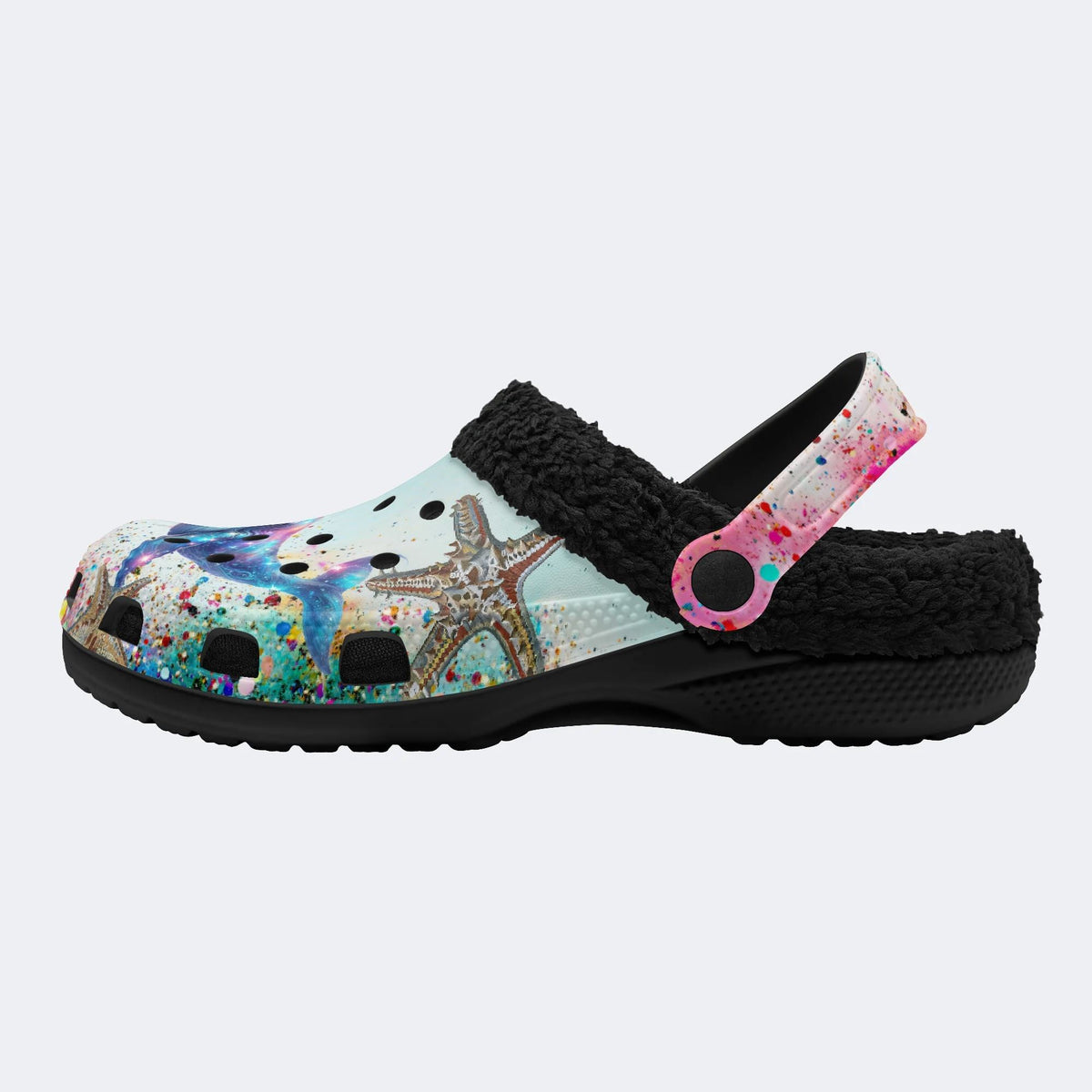Colorful Whale And Starfish - Fur Lined Slippers/Sandals