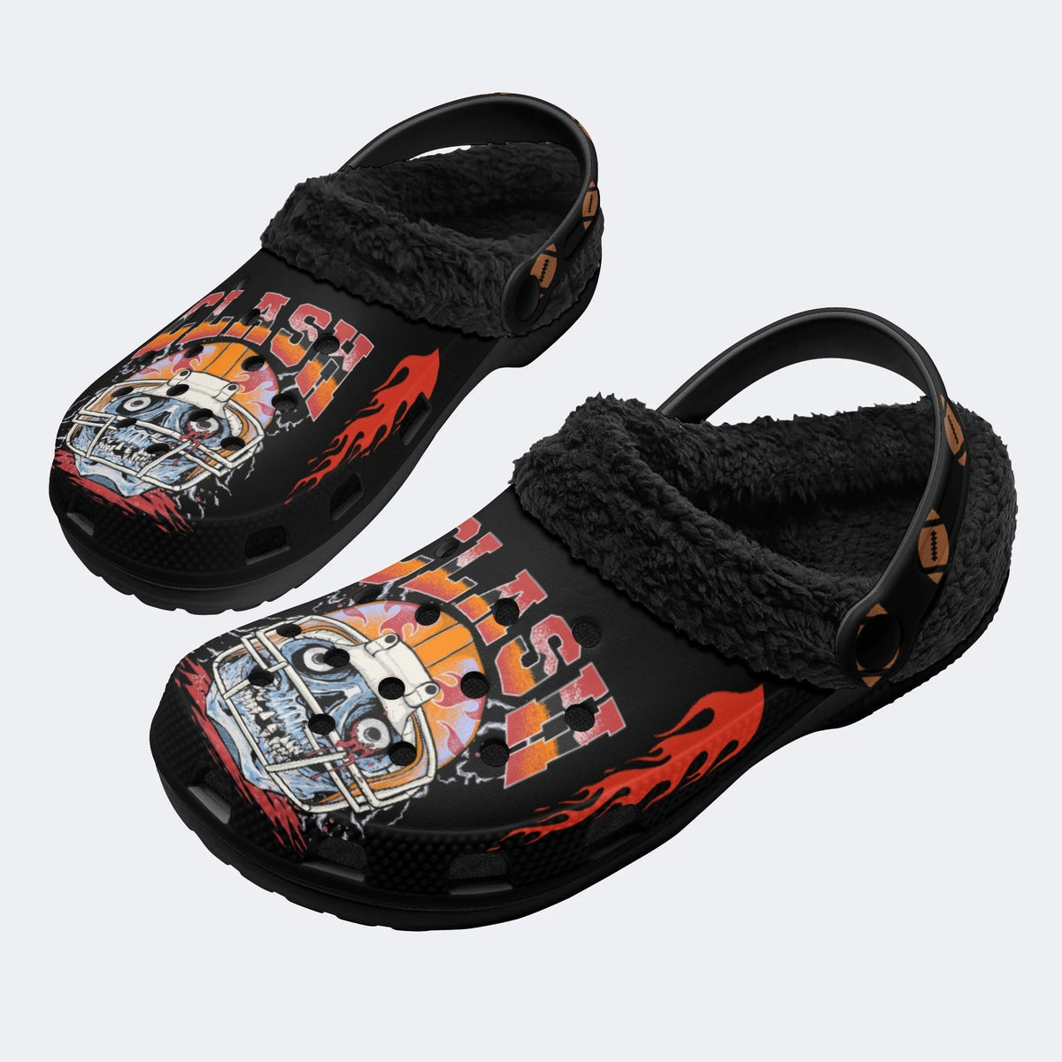 Raging Skull Helmet Print - Fur Lined Slippers/Sandals